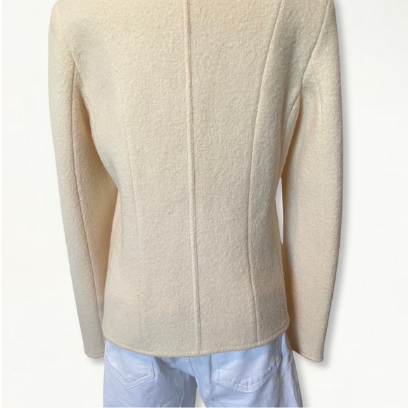 Vintage Casual Corner Neutral Cream Textured 100% Wool Staple Jacket Blazer - Picture 7 of 13